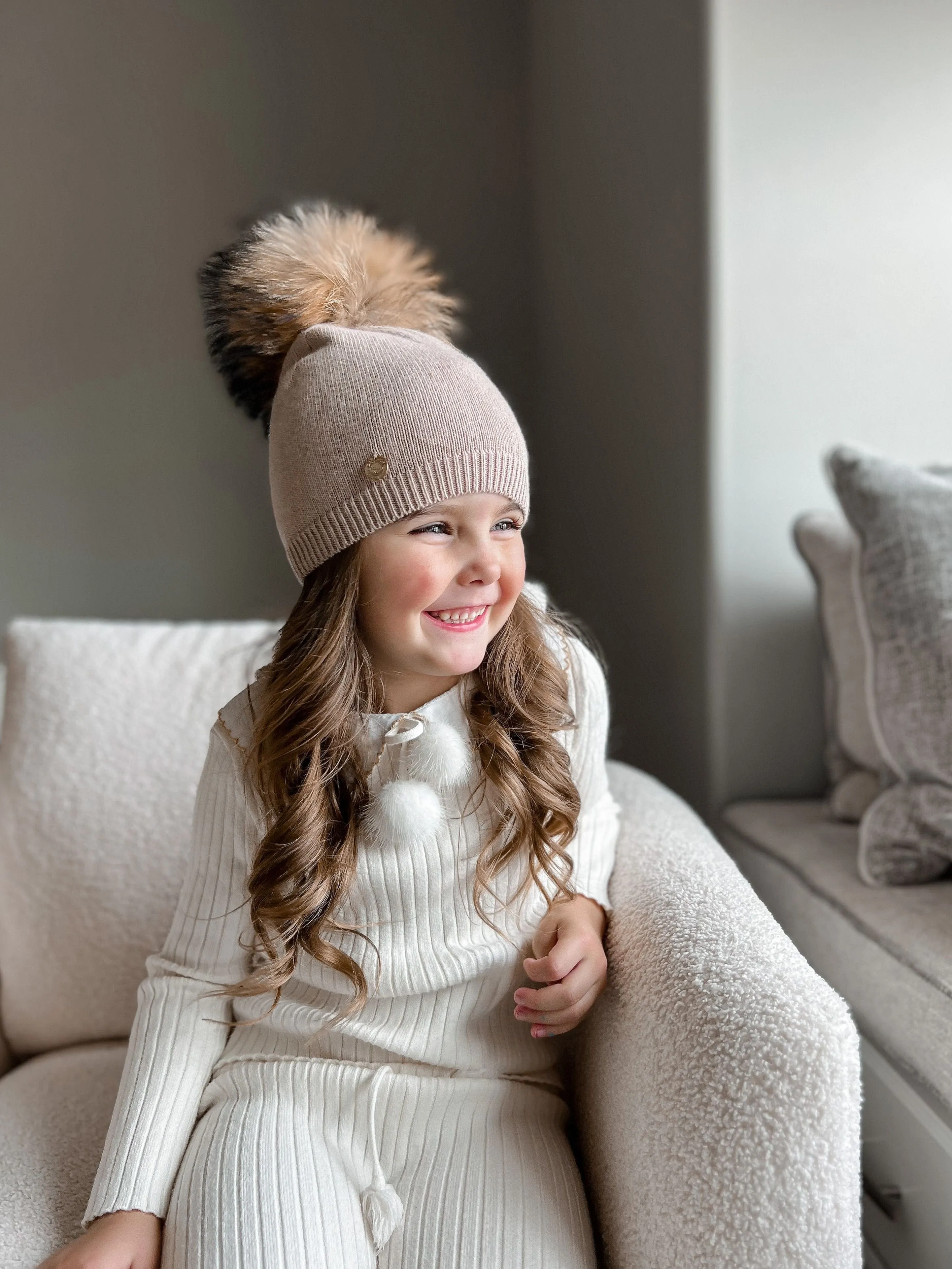 Sasha Single Pom Angora Beanie Hat