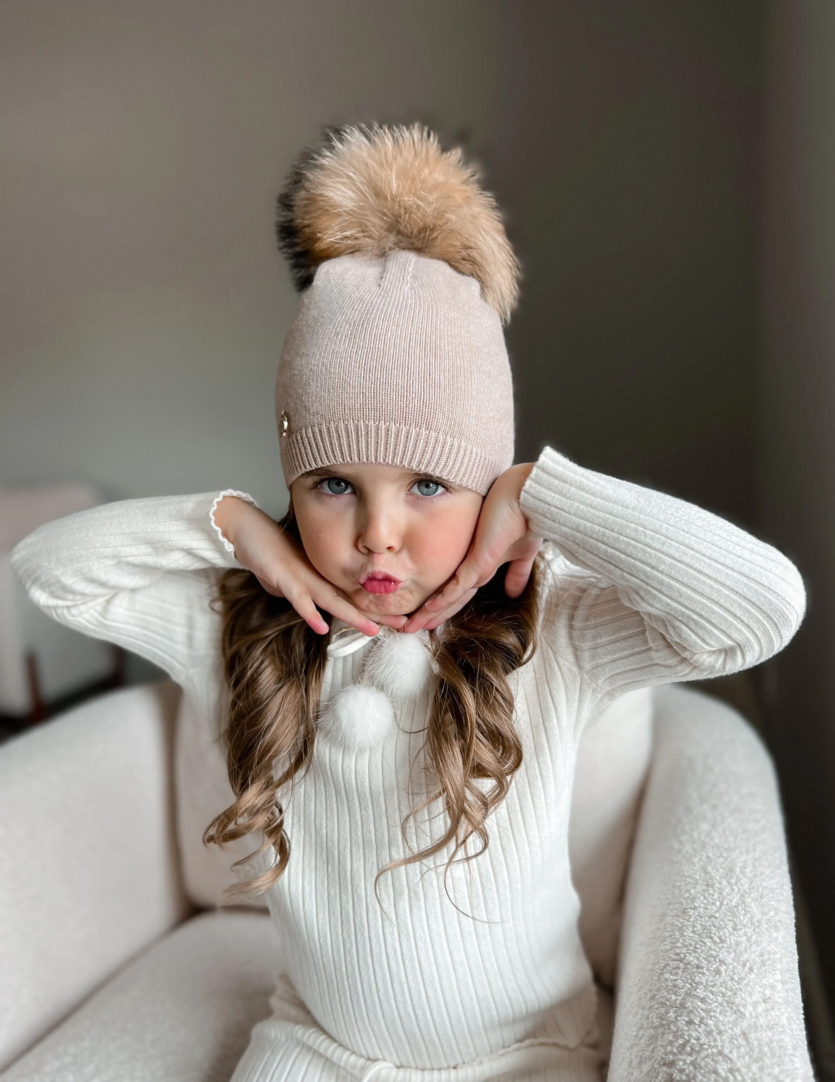 Sasha Single Pom Angora Beanie Hat