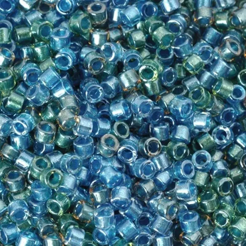 Seed Beads-11/0 Delica-985 Inside Color Lined Green-Blue Mix-Miyuki-7 Grams