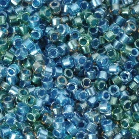 Seed Beads-11/0 Delica-985 Inside Color Lined Green-Blue Mix-Miyuki-7 Grams