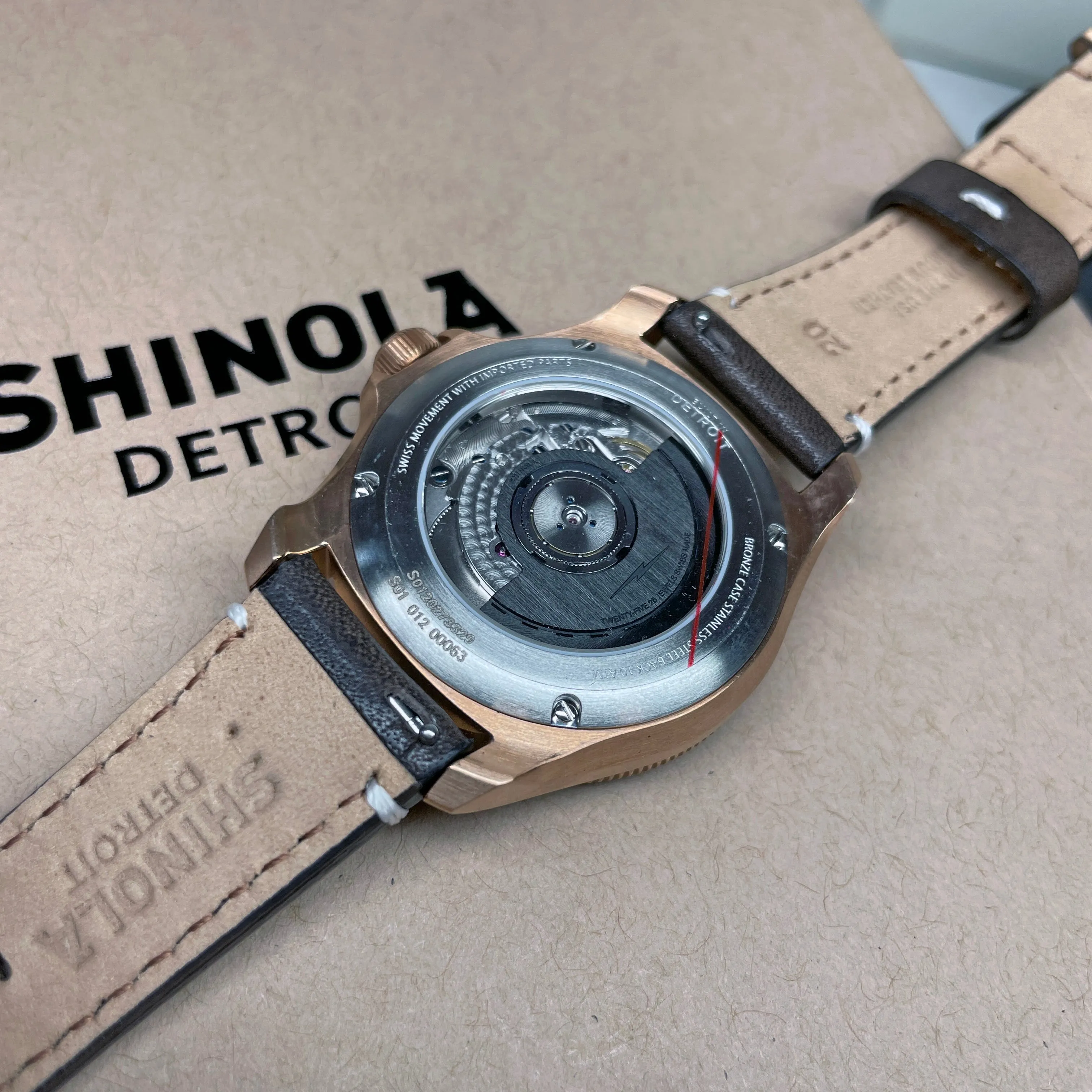 Shinola 40MM Bronze Monster GMT Set Automatic Brown Dial Extra NATO Strap Watch S0120273328