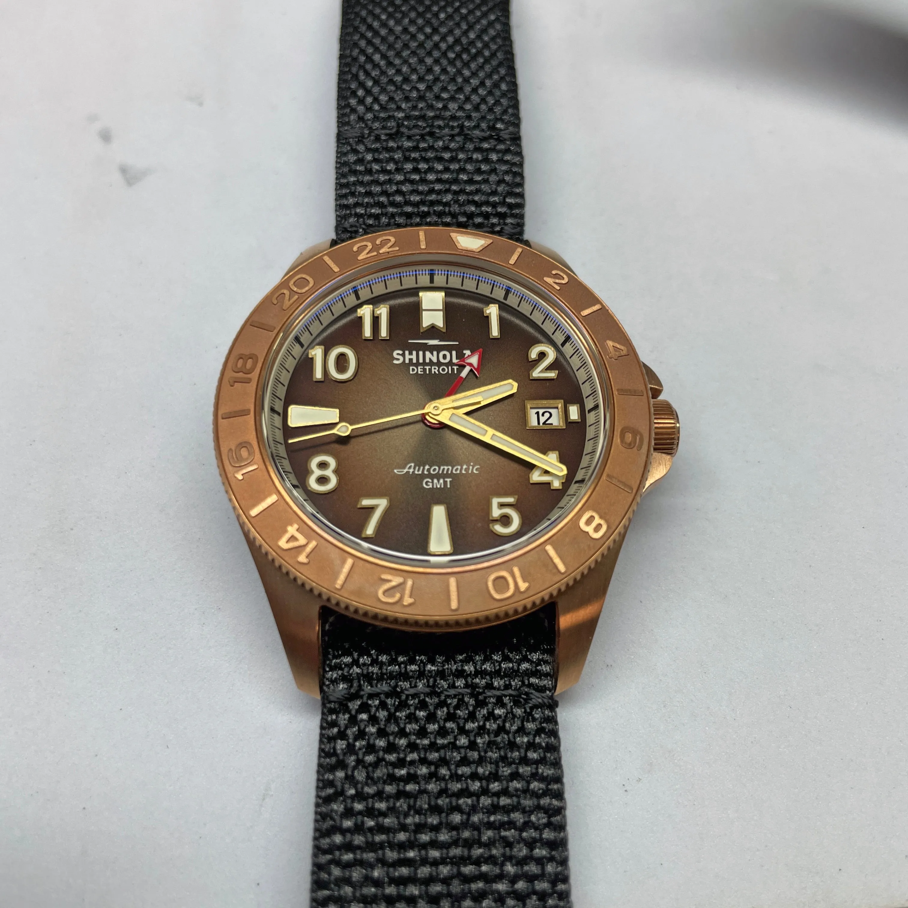 Shinola 40MM Bronze Monster GMT Set Automatic Brown Dial Extra NATO Strap Watch S0120273328