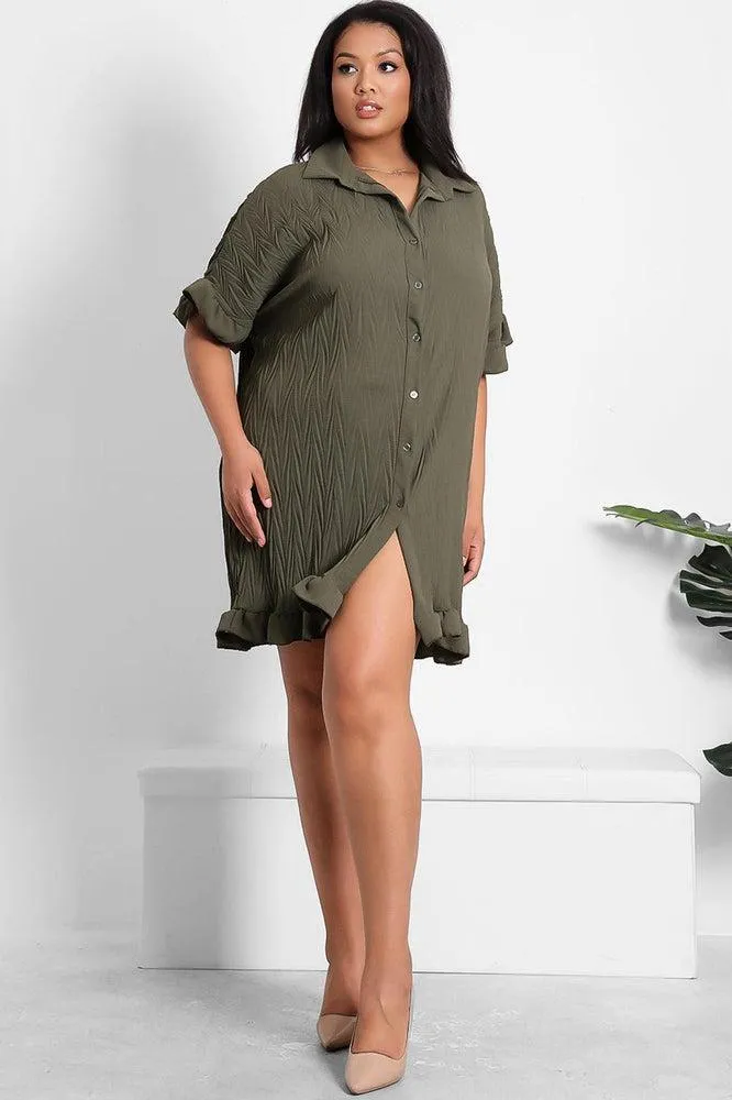 Shirred Crinkle Fabric Lazy Fit Shirt Dress