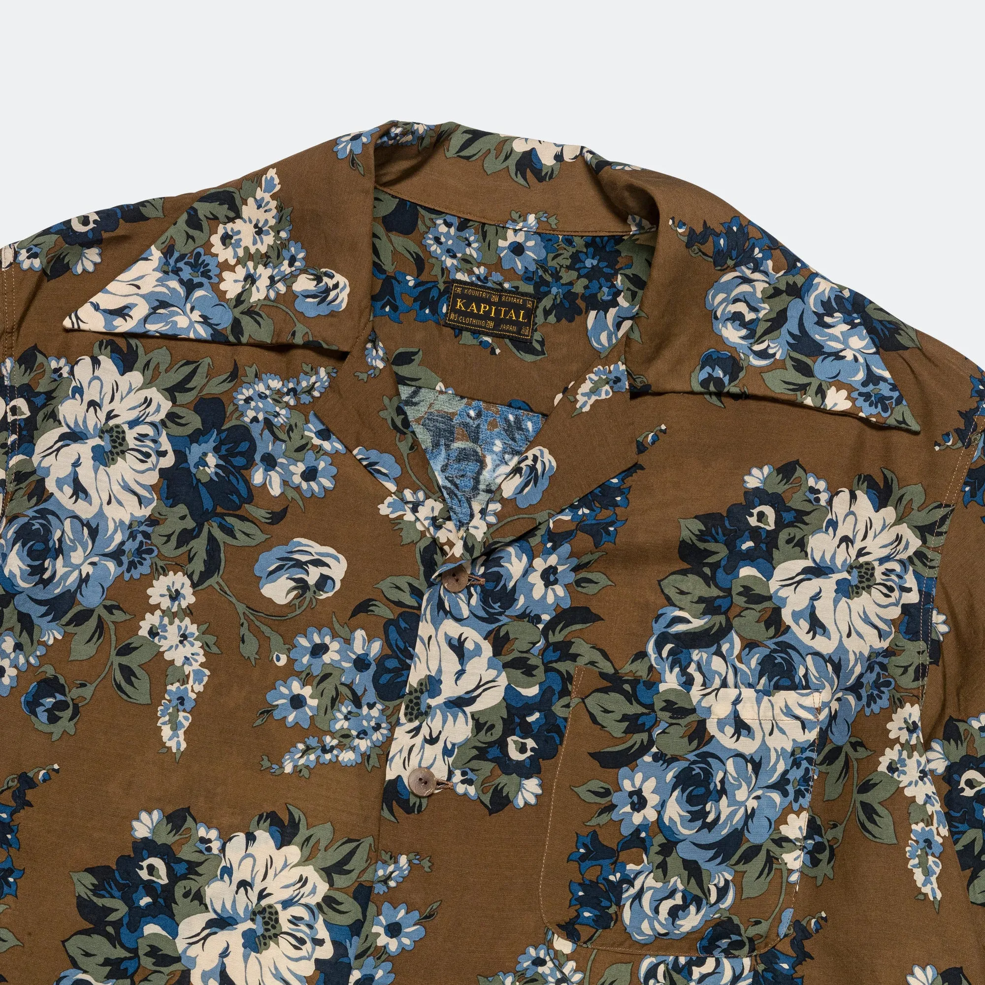 Silk Rayon CHAMPETRE MARIA WRANGLE Collar Aloha Shirt - Brown/Khaki