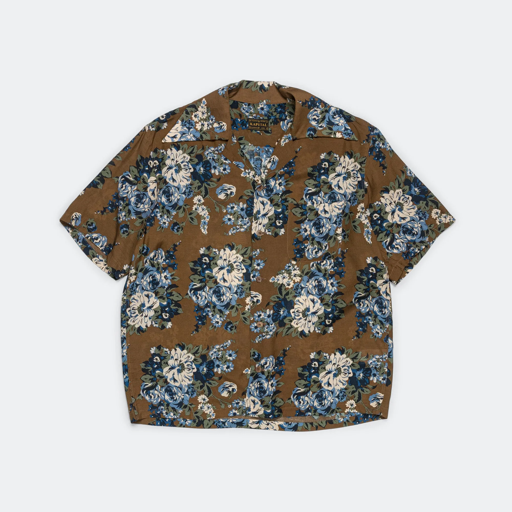 Silk Rayon CHAMPETRE MARIA WRANGLE Collar Aloha Shirt - Brown/Khaki