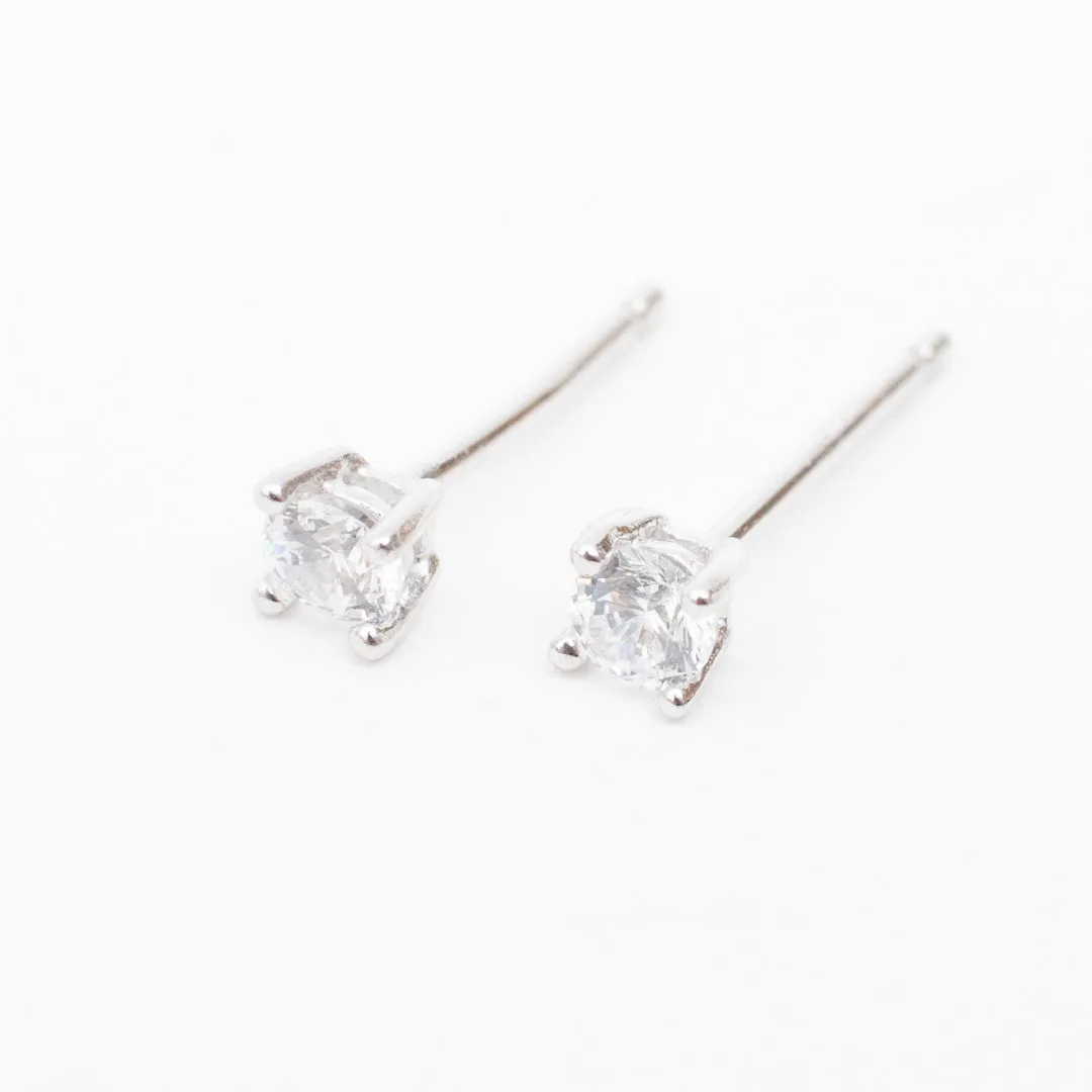 Silver Round Faceted Claw Set Crystal Studs