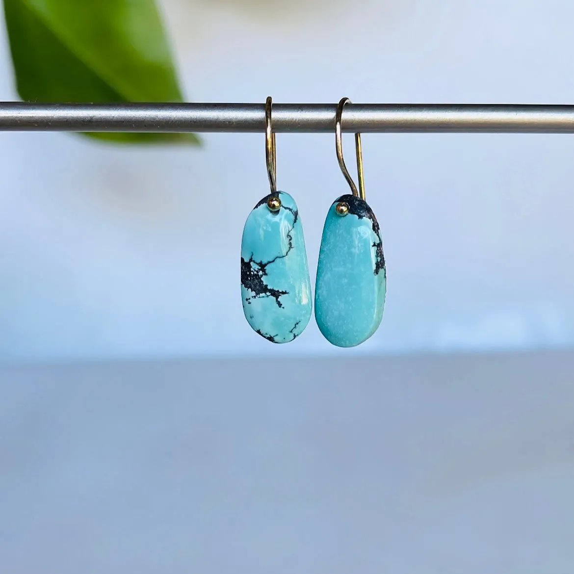 Skinny bean turquoise earrings