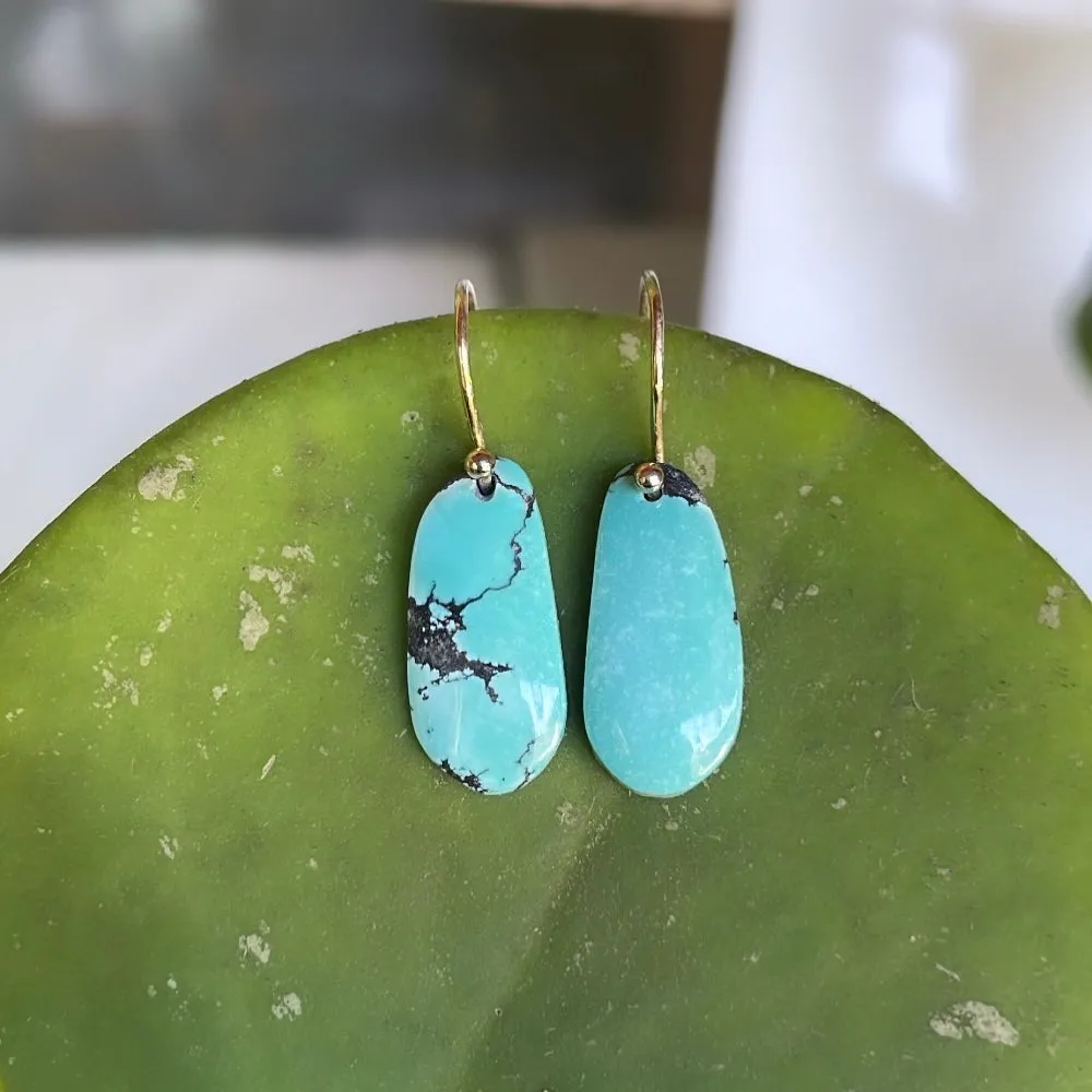 Skinny bean turquoise earrings