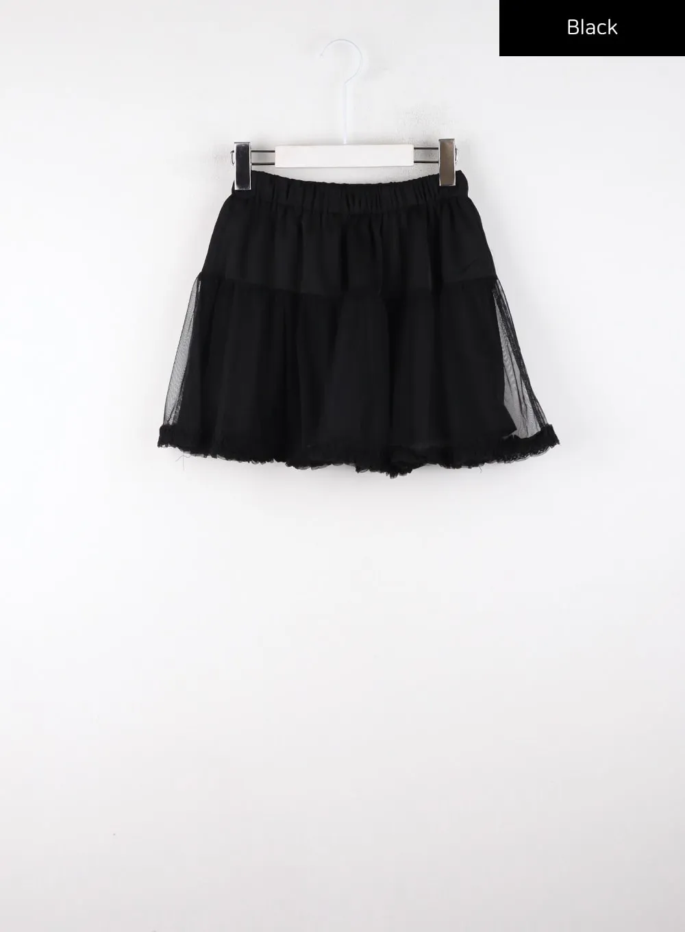 Solid Mid Waist Banded Lace Trim Ruffle Mini Skirt CD328