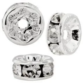 Sterling Silver Plate 8mm Rondelle - Crystal (10 pack)