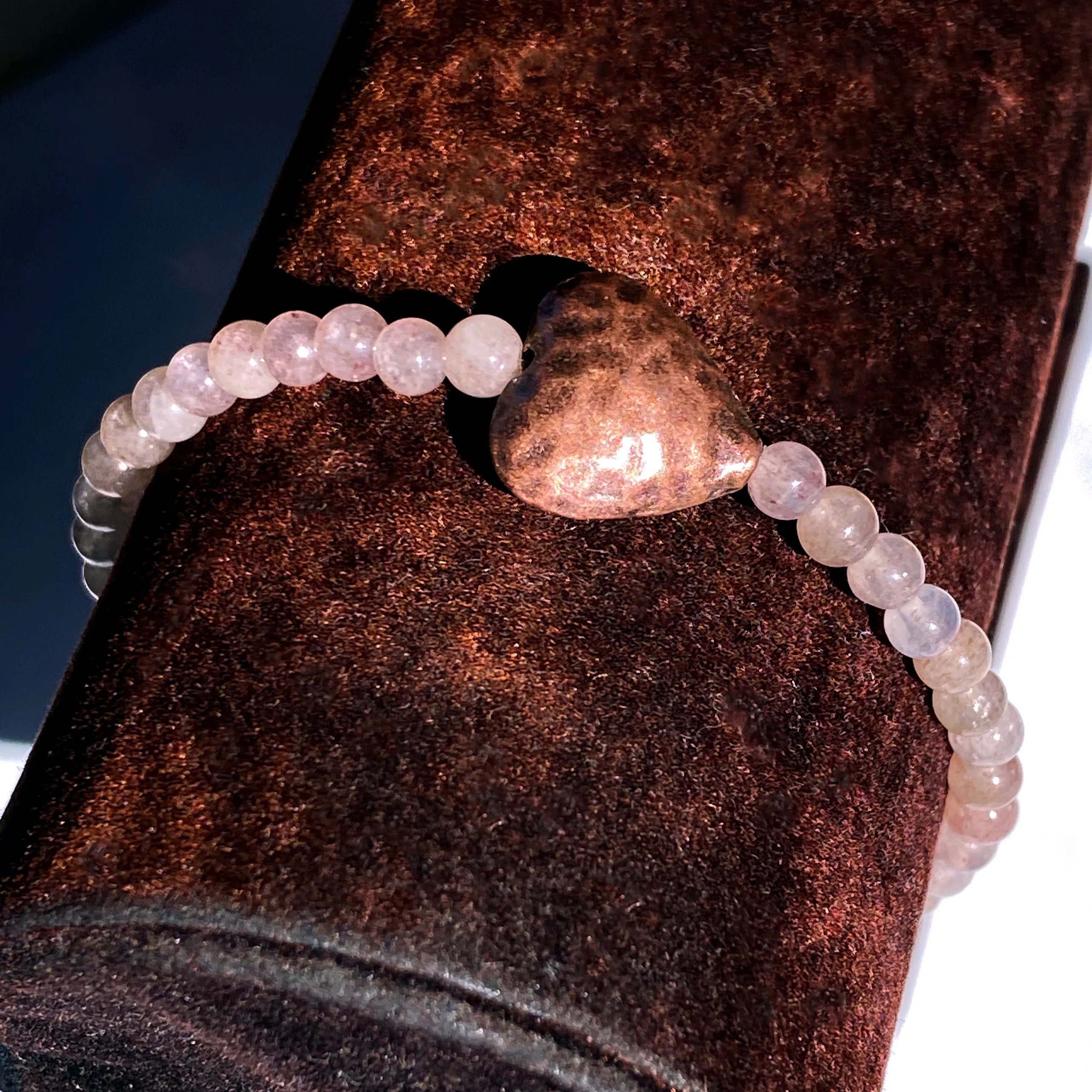 Strawberry Quartz gemstone and Copper Heart Bracelet