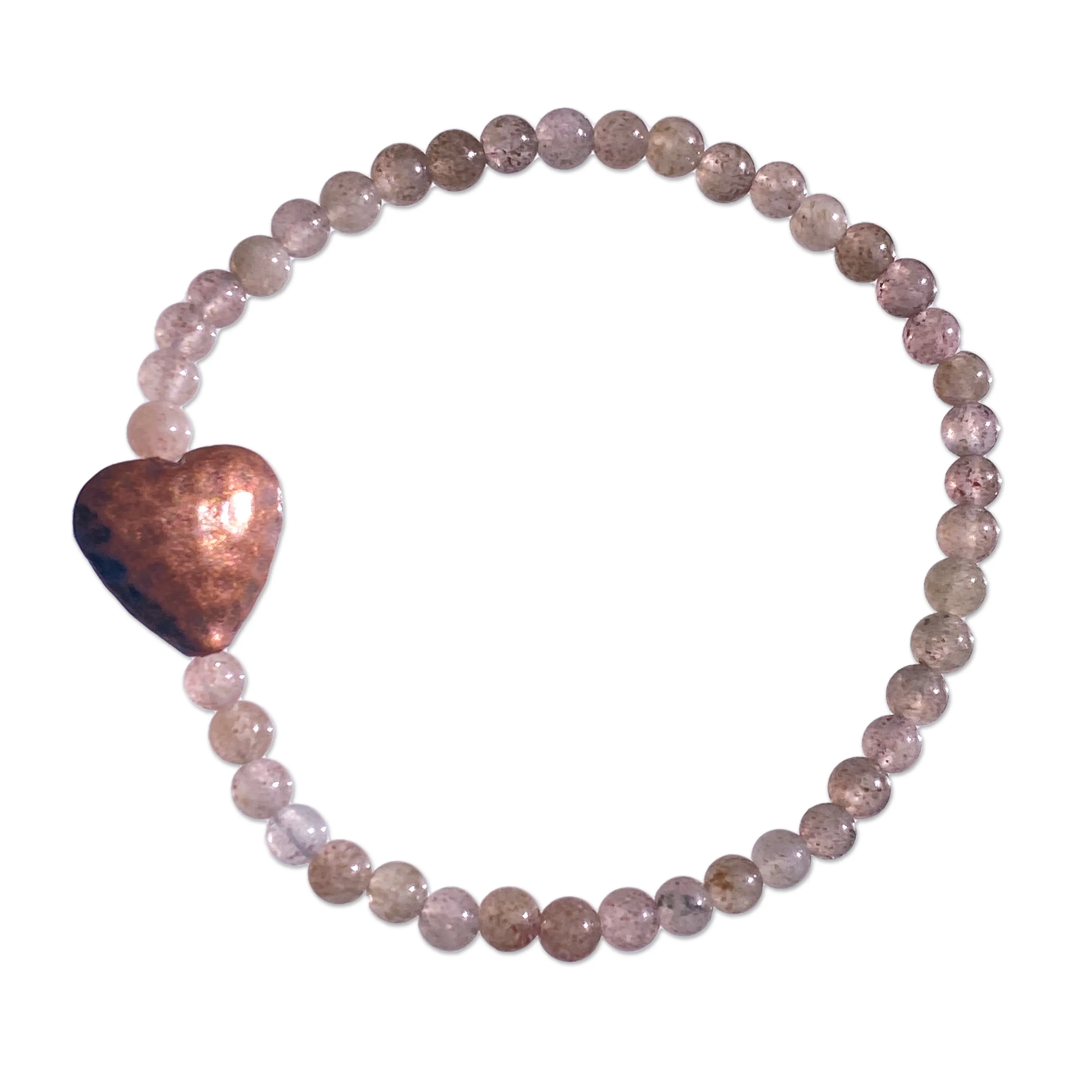 Strawberry Quartz gemstone and Copper Heart Bracelet