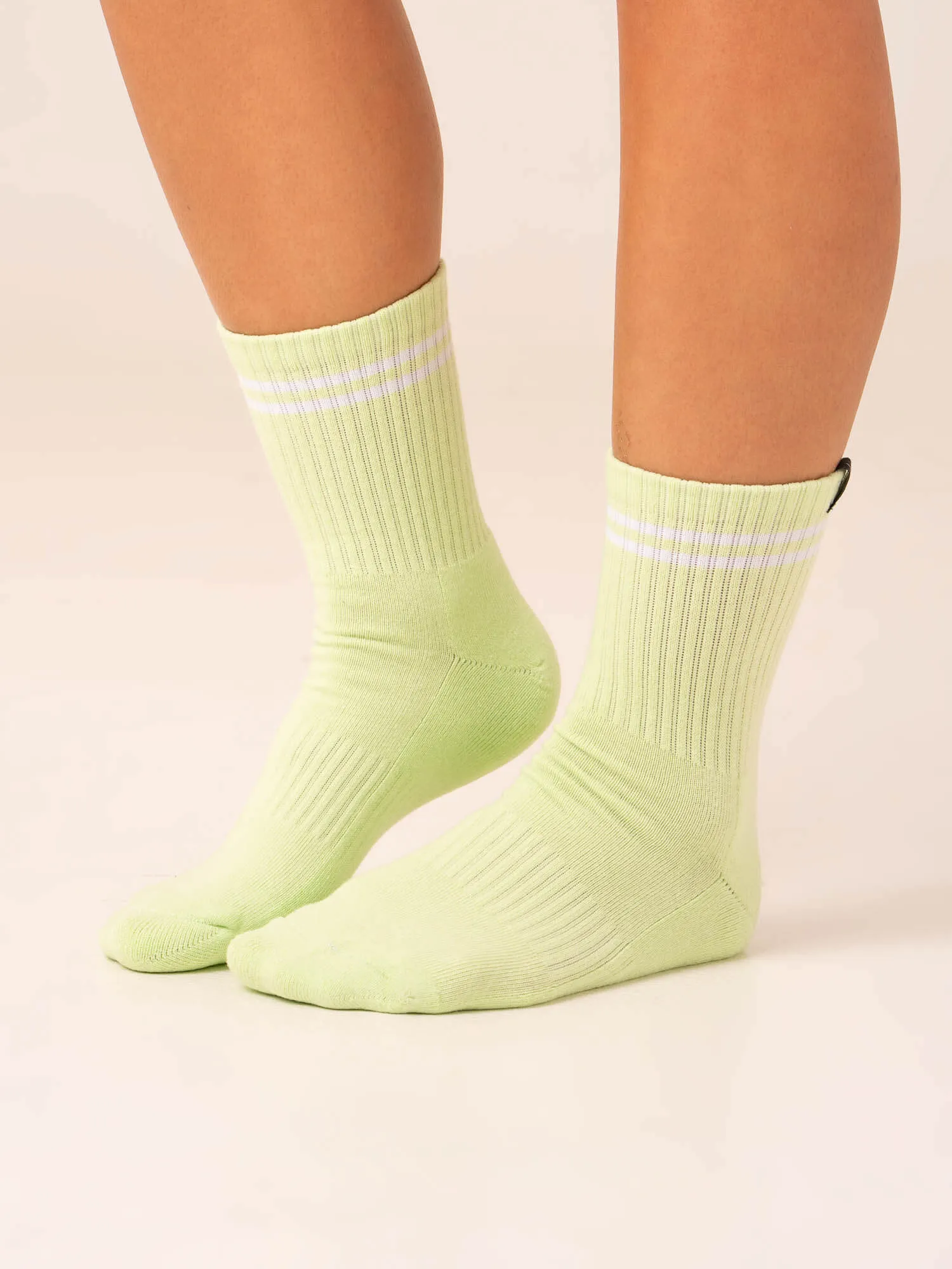 Stripe Crew Socks - White/Lime