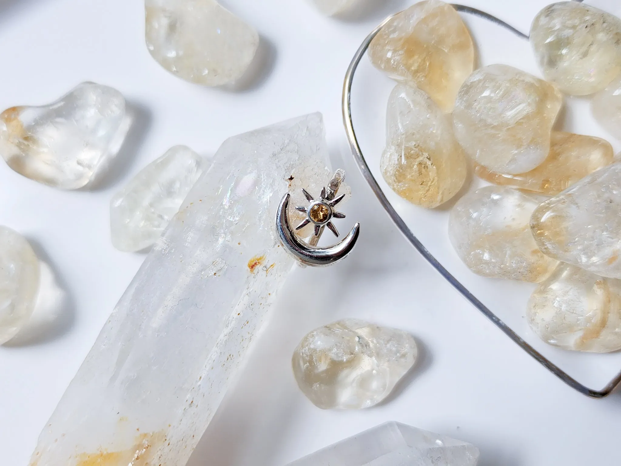 Sun & Crescent Moon Sterling Ring || Citrine