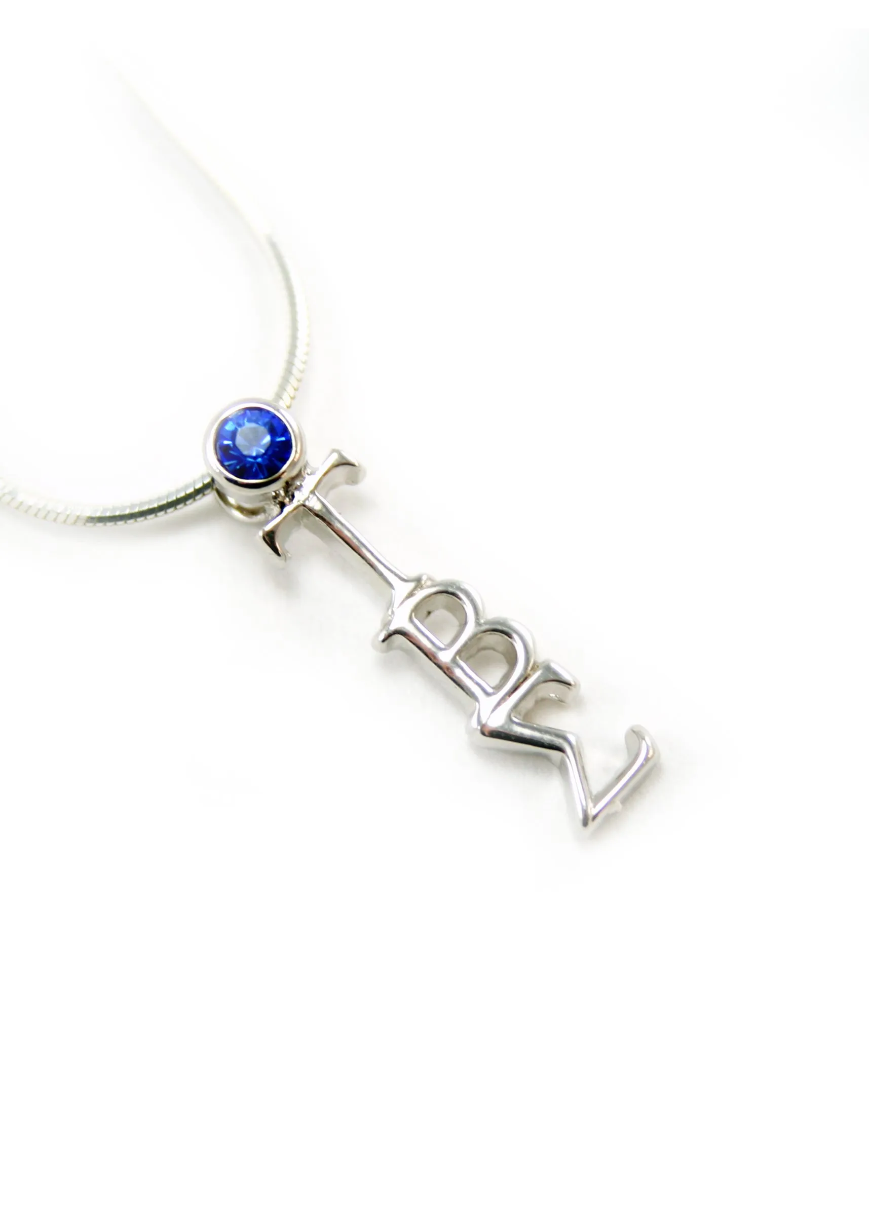 Tau Beta Sigma Sterling Silver Lavaliere with Blue CZ Crystal