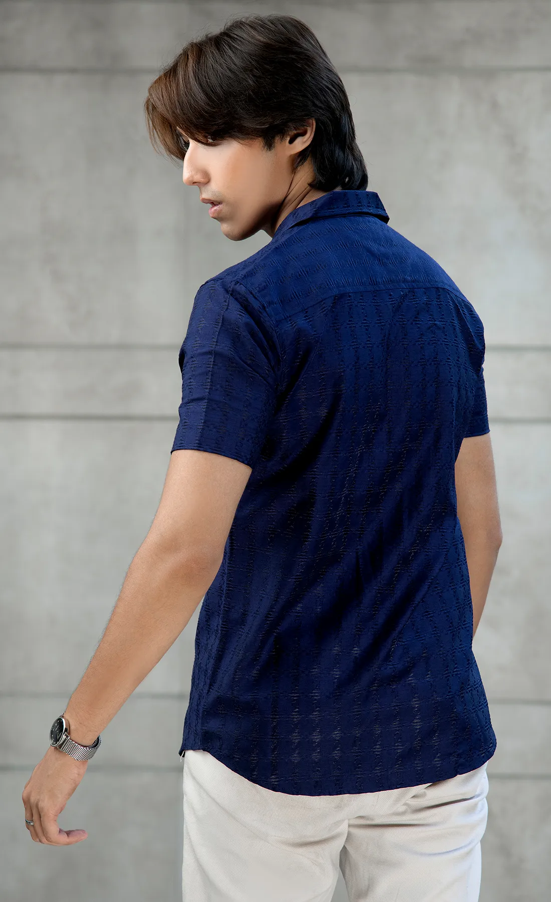 Textured Blue net cuban shirt