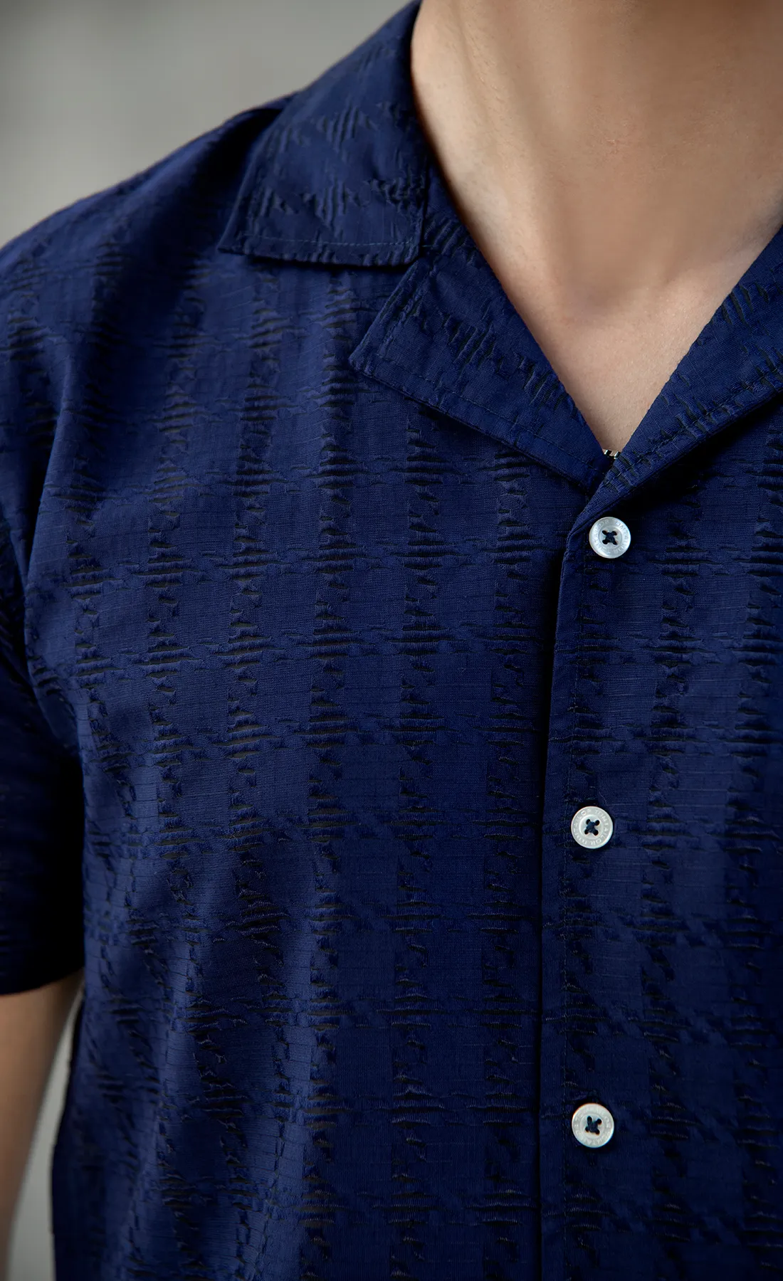 Textured Blue net cuban shirt