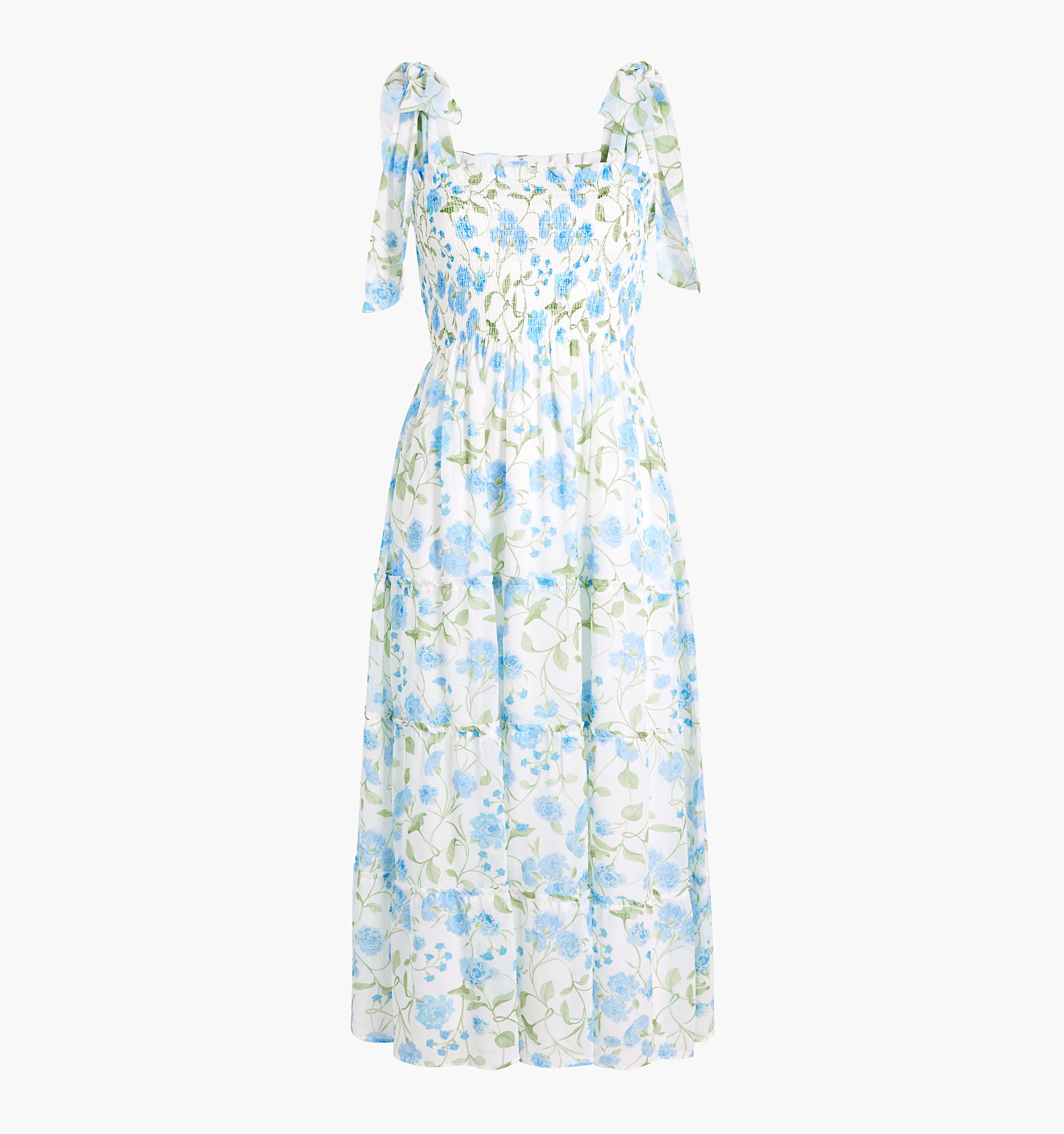 The Ribbon Ellie Nap Dress - Blue Peony Bouquet Georgette