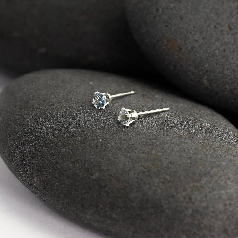 Tiny Blue Zircon Stud Earrings