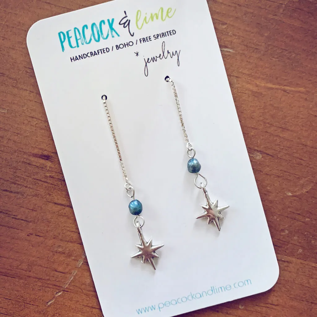 twilight star // sterling silver threader earrings with freshwater pearl & silver plated star