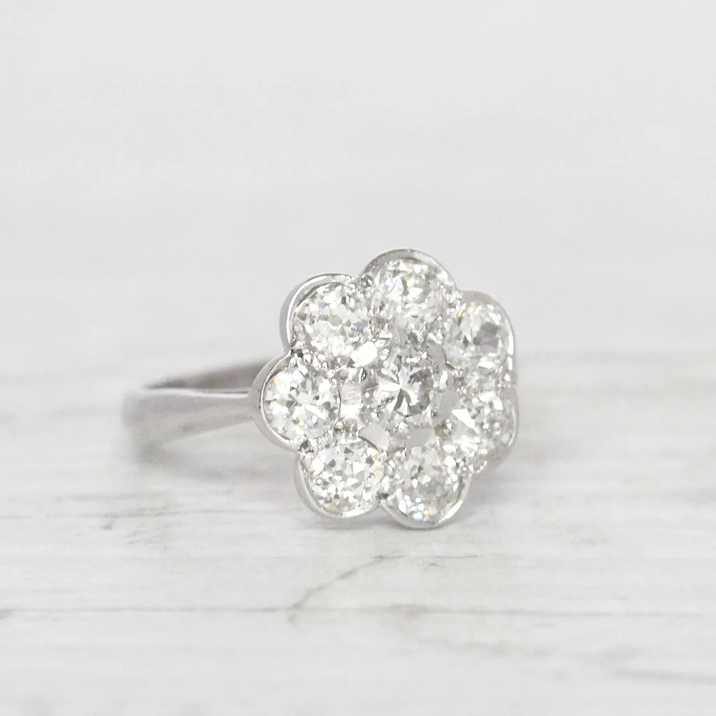 Vintage 0.90 Carat Old Cut Diamond Daisy Cluster