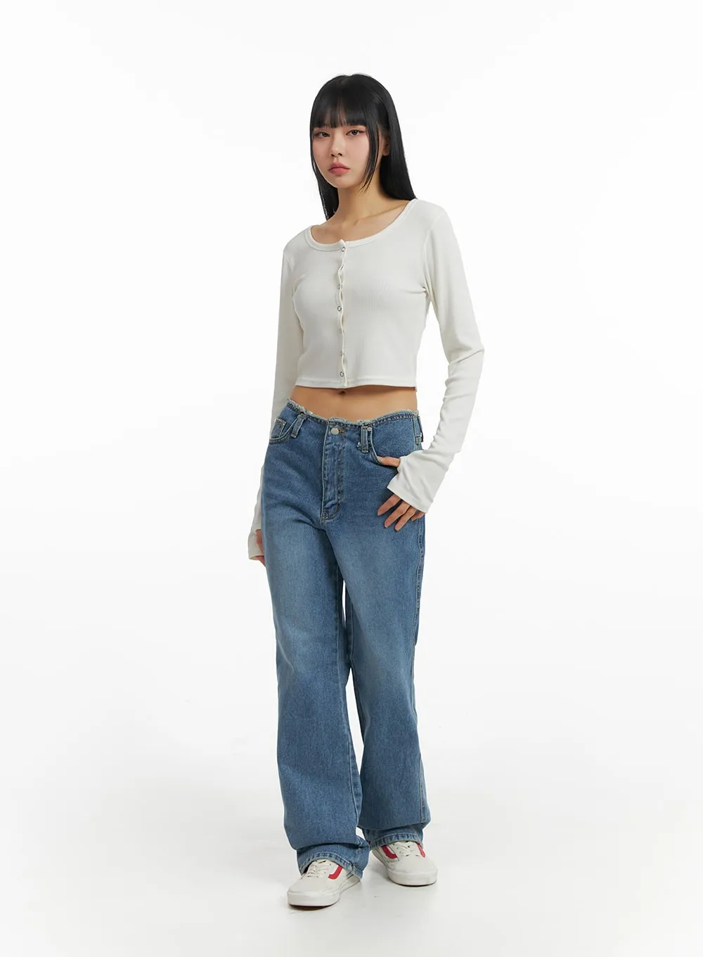 Waist Distressed Flared Jeans IM414