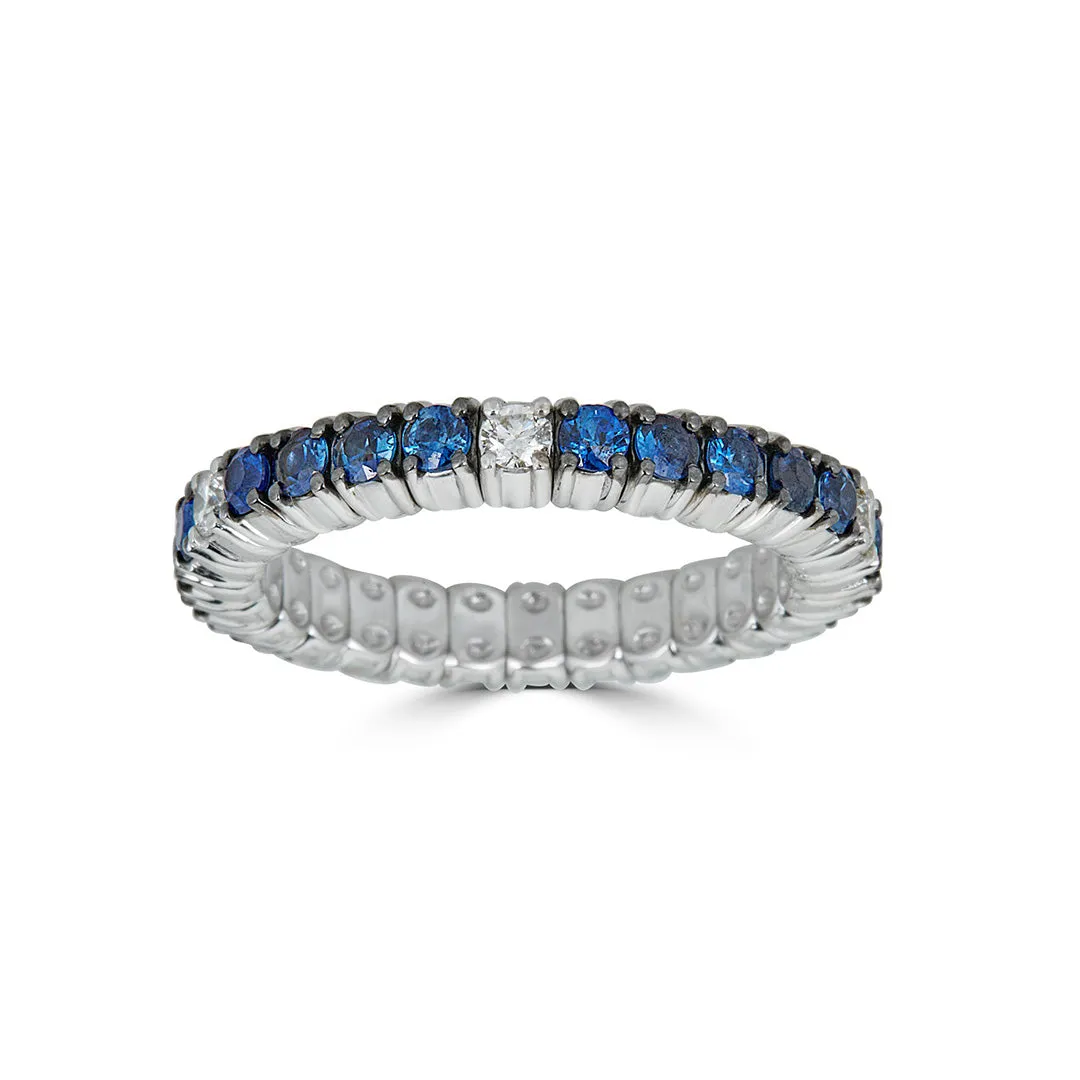 White Gold Stretch Eternity Ring with Blue Sapphires