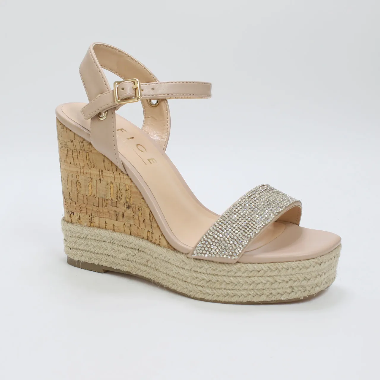 Womens Office Heated Cork Wedge Espadille Silver Embellished