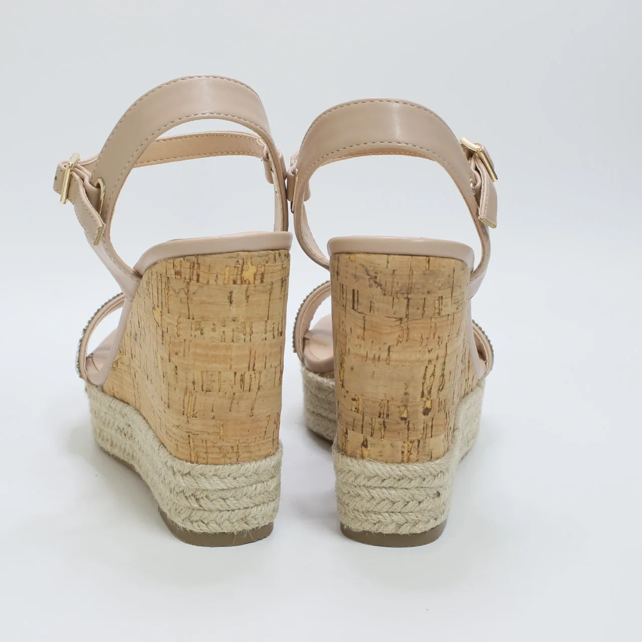 Womens Office Heated Cork Wedge Espadille Silver Embellished